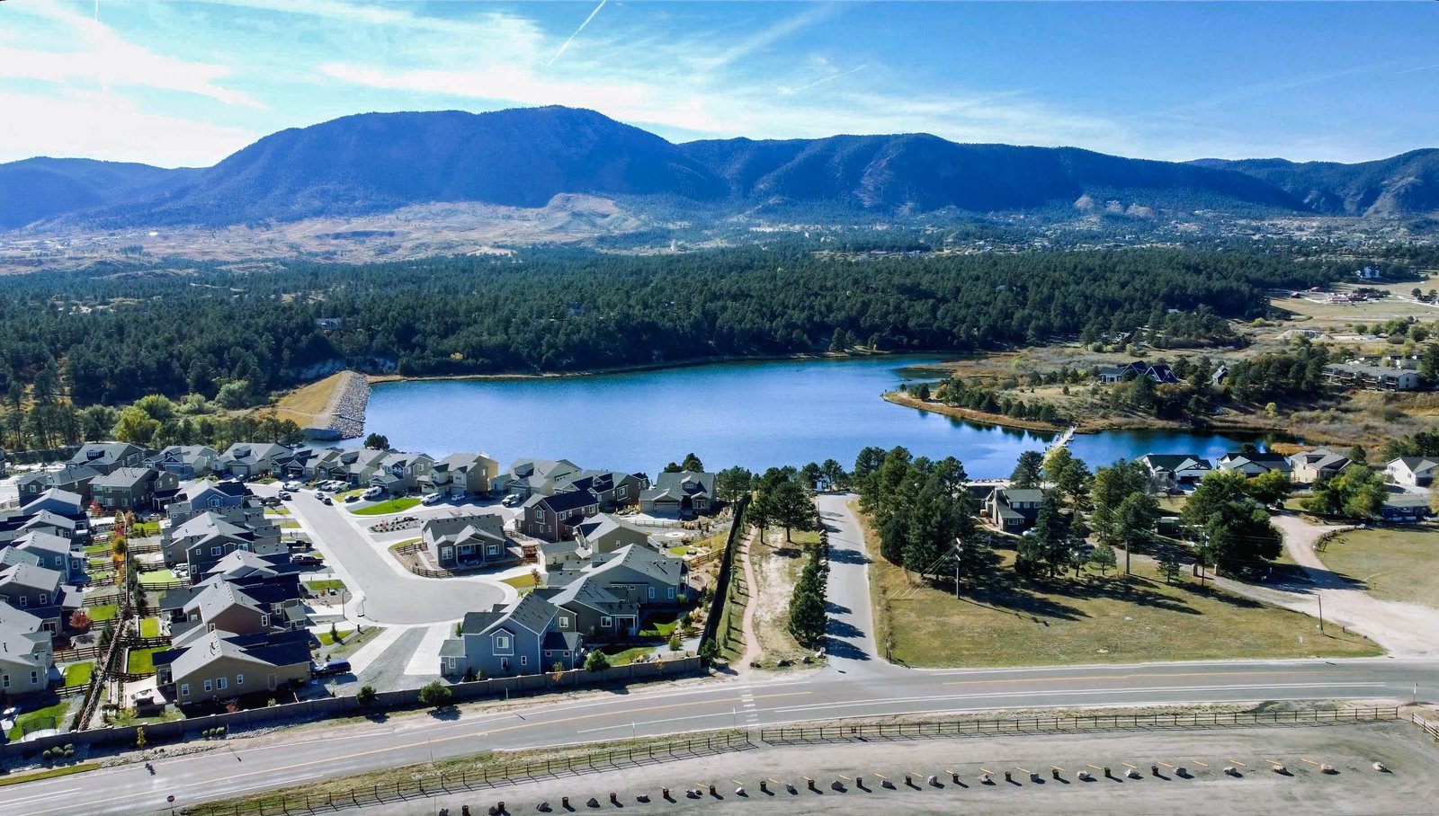 Monument Lake and the Front Range foothills in Monument, Colorado