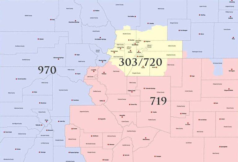 Colorado Area Code Map 970, 719, 303, 720