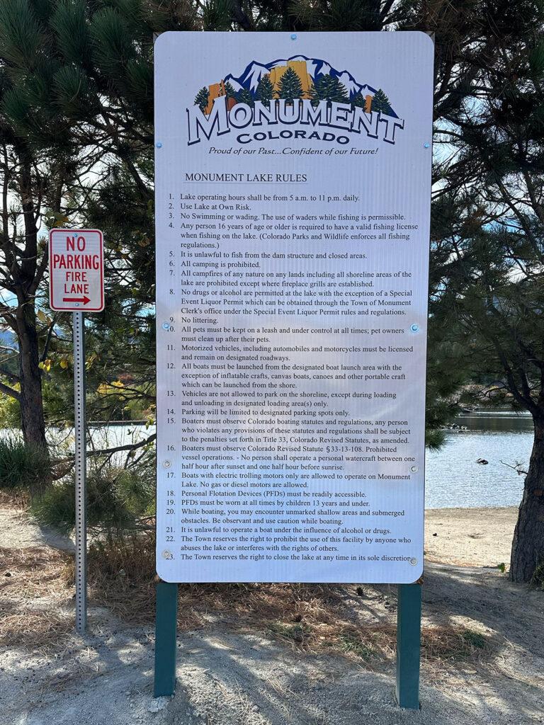Monument Lake Regulations - Swimming, Fishing, Boating