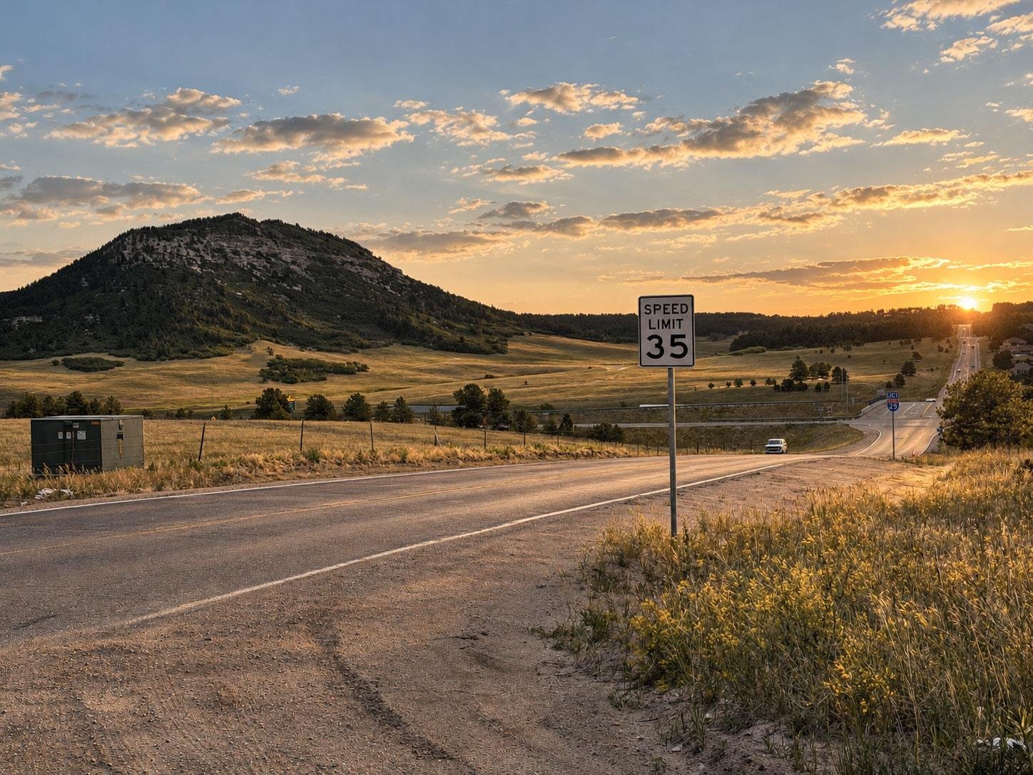 Residential street near Monument Colorado with Front Range mountain views