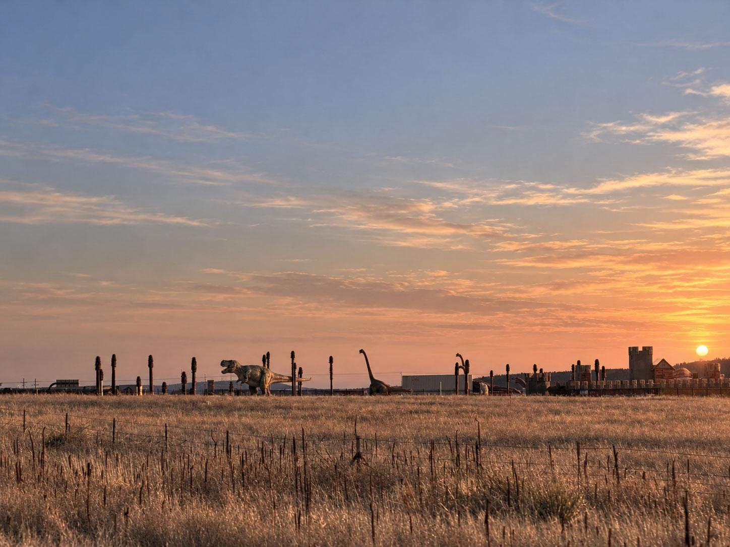 Dinosaur figures at the Lost Island II site near Interstate 25 in Monument Colorado