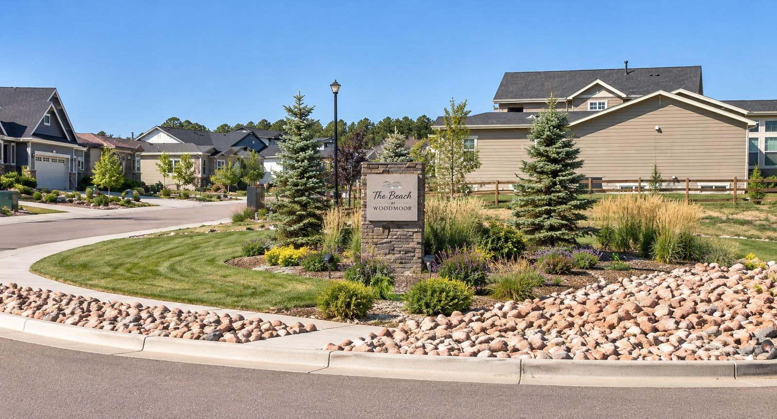 The Beach at Woodmoor neighborhood entrance in Monument Colorado