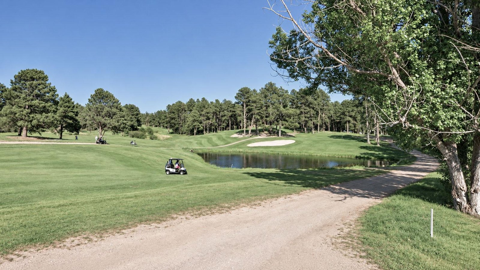The Country Club at Woodmoor course with putting surface and pond